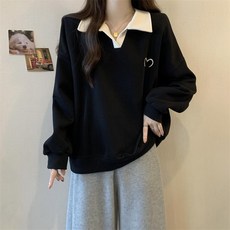 撞色POLO領設計感寬鬆衛衣