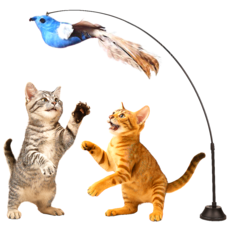 스마일플로우 진짜같은 새 고양이 최애 풀세트 튼튼 고정 낚시대 장난감, 1세트, 파랑새