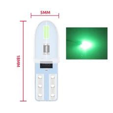 10개 T5 W3W LED 전구 자동차 실내등 12V 대시보드 경고등 웨지 램프 번호판등 2SMD 3014 칩, 06 녹색
