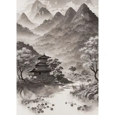 중국 서예와 잉크 풍경 그림 예술 포스터 인쇄 캔버스 회화 벽 거실 홈 장식, 01 40X60cm Unframed, 02 12, 한개옵션2