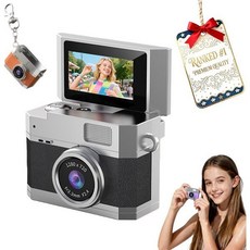 2026 새 미니 디지털 카메라 1.47인치 플립 LCD 화면 1080p 레트로 CCD 32/64/128GB 카드 키체인 목걸이 포함 인생의 아름다운 순간 기록하기 (검정색, 64GB, 검정