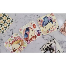 紙膠帶杯墊材料包 拼貼女王青芬老師水彩插畫人物DIY杯墊, 1個