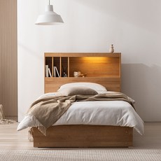 삼익가구 클로드 책장형 LED 4단 수납 침대 슈퍼싱글 퀸 SS Q, 01. 슈퍼싱글 침대(매트리스 제외), 오크