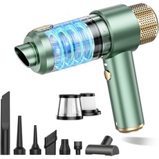 JONYJ 핸드헬드 자동차 진공청소기 16000PA 진공 휴대용 무선 2 in 1 에어 더스터 및 LED 조명 멀티 노즐 가정 반려동물 사무실용 120W 고출력 미니, Black & Silver