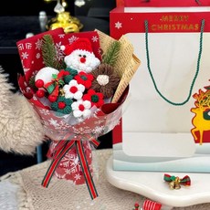 甜蜜cosmetics 聖誕節花束毛線針織手工花束 聖誕平安夜禮物 送女友閨蜜創意禮品, 紅色聖誕針織老人+燈+禮袋, 1個