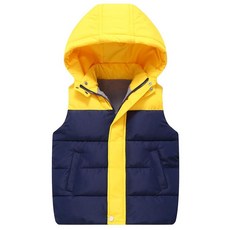 경량 패딩 아우터 재킷 다운 코트 숏패딩 자켓 Happy Cherry 후드 조끼 겨울 남아용 여아용 아웃웨어 만 3~14세 네이비+옐로우 168859