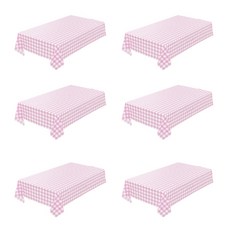 피크닉 및 캠핑용 방수 체크무늬 일회용 테이블 커버 6개 세트, Pink white grid