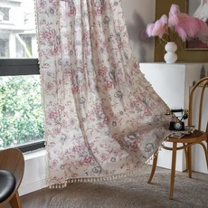 보헤미안 술이 달린 꽃무늬 커튼 소박한 반 암막 창 처리 침실용 드레이프 로드 포켓 패널 1 개