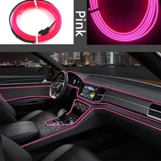 자동차 인테리어 LED 장식 조명 EL 배선 자동차 DIY 유연한 주변 조명 USB 파티 분위기 다이오드 네온 불빛, 01 Wire control Drive, 01 3m console 2 doors, 07 분홍색