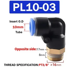공압 에어 커넥터 PL 4 6 8 10 12mm 나사 1/8 인치3/8인치 인치기관 엘보 피팅 호스 연결 개, 03 50 PCS, 05 PL10 03