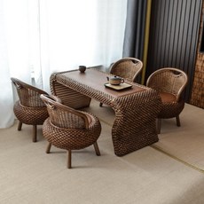 라탄테이블 세트 4인 테라스테이블 테이블 카페 베란다, 대형 등나무 의자 4개