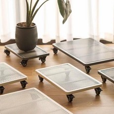 臺灣出貨 帶剎車萬向輪靜音輪移動花盆托盤鐵藝加厚特大號正方形底座帶滾輪, 1個, 圓形30CM,白色【靜音剎車萬向輪】