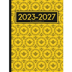 5년 일기 2023-2027 A4 바쁜 호박벌 패턴 하드커버: 영국 공휴일 비전 보드 달 단계 생일 및 축하 행사가 있는 보기 플래너, 기본