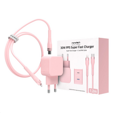 로랜텍 파스텔 고속 충전기 + PD C타입 to 8핀 케이블 1.2m 세트, 1세트, 핑크
