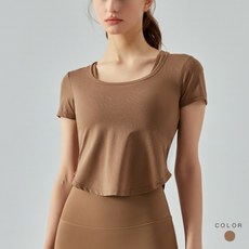 LUCISSI 短袖運動上衣 涼感排汗瑜伽服 彈力修身健身衣 可可色 XL
