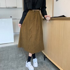 투니스 여성 하이웨이스트 슬림핏 코듀로이 미디 스커트