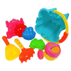 創B 城堡沙灘玩具桶8件式，中四角沙桶組合，海灘玩沙工具，兒童堆沙模具，型號678A, 多色, 388g, 1個