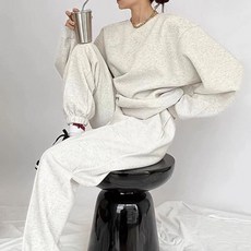 【美式復古】衛衣套裝 運動套裝 休閒套裝 春秋新款 潮牌衛衣 運動褲 兩件套 白灰色系 寬鬆版型 街頭潮人穿搭