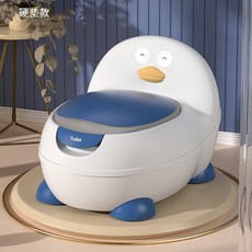 卡通企鵝造型兒童座便器，軟墊座式便池，寶寶學便器，小馬桶尿盆, 藍色／PVC軟墊