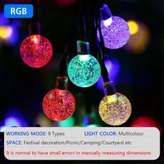 20에서300 LED 8 모드 태양 빛 문자열 크리스탈 공 야외 완벽방수 안뜰 캠핑 정원 파티 축제 장식, 02 Multicolor, 01 32M 300LED, 1개