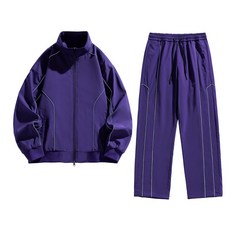 2026春秋季港風情侶款運動休閒長款棉服套裝