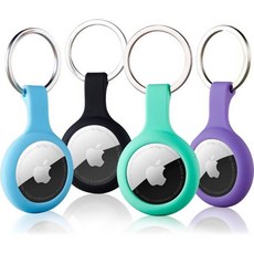 ThingsBag 에어태그 4팩 홀더 열쇠고리 4용 실리콘 GPS 케이스 애플 아이템 파인더 트래커용 애완견 고양이용 이택 커버 방수, Black/blue/purple/green, 1개