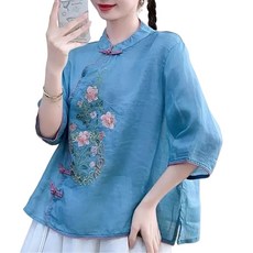 여성 여름 7부 삼베옷 면마소재 생활한복 개량한복 법복자수상의