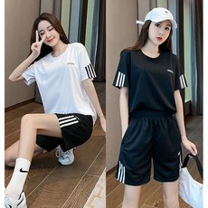 百搭神款夏日運動套裝 運動休閒兩相宜 短褲套裝顯瘦 女短袖套裝 兩件式套裝 短袖t恤