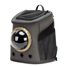 寵物外出帆布透氣太空艙雙肩背包，適用於貓咪和小型犬, 小號深灰金圈,標準四件套, 1個