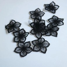 10개/봉지 미니 오간자 꽃 자수 패치 원단 드레스 가방 모자 장식 레이스 스티커 DIY 바느질 수선용, Black