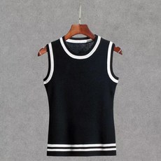 VIVA MOVE 여름 여성 라운드 민소매 나시 슬림핏 민소매 니트 여자 골프 나시 배색 풀오버