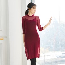 베씨 여성 7부 롱넥 시스루 트임 댄스복 상의 라틴 라인 여자 공연 살사 단체복 스포츠 무용 티셔츠