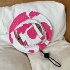 강아지 여름 통기성 귀노출 썬캡 소형견 모자, 핑크 암소무늬