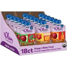 Plum Organics 6개월 이상 유아용 과일 채소 퓌레 이유식 113g 18개