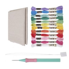 43x50cm 자수 원단 12가지 컬러 실 실타래가 포함된 펀칭 바늘 세트, 조합 2