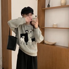 가을 겨울 양 자가드 풀오버 임산부 스웨터 루즈핏 스타일리시한 니트 탑