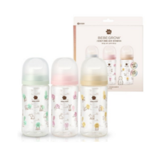 베베그로우 그린핑거 퓨어베이비 PA 노꼭지 디자인 젖병 3종 세트, 북극곰, 토끼, 강아지, 280ml, 1세트