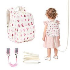 KingCheer Corduroy Toddler Backpack with Detachable Leash and Anti-Lost Wrist Link Safety Harness, Floral-beige Corduroy