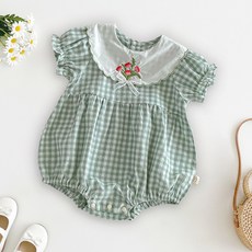 嬰兒哈衣夏季新款寶寶連體衣韓版洋氣格子連衣裙繡花可愛童裝爬服