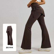 주름진 하운드투스 마이크로라 필라테스 요가 바지, 에스프레소, L