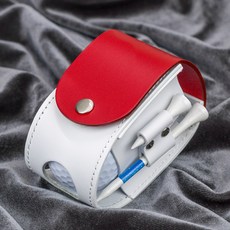 엘르레더 골프공케이스 가죽 핸드메이드 볼주머니 공케이스 파우치, 투톤레드, 1개