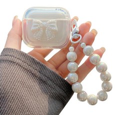 [ 1202127 ] JANDM 에어팟 4 케이스 열쇠고리 포함 패션 3D 리본 소프트 충격 방지 투명 귀여운 여성·여아용 팔찌 스트랩 케이스, AirPods 4, 1개