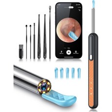 로이커 이어 왁스 제거 도구 카메라 FSA HSA 적격 1080P 포함 클리너 픽 6개 클리닝 키트 아이폰 호환용 오토스코프 아이패드 안드로이드 폰 블랙, Orange, 1개