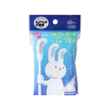 Cotton ZOO 弧形嬰兒掏耳棉花棒 60支裝-日本製造，純棉材質，弧形設計，獨立包裝，衛生安全, 1個, 一包/60支裝, 60個裝