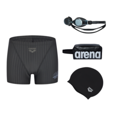 [국내매장판] 아레나 멜러우 긴사각 카키 남성 수영복 실리콘수모 손가방 수경 세트