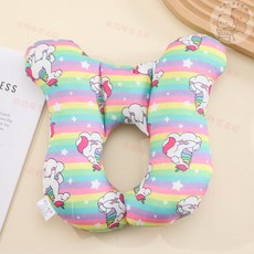 嬰兒推車U型枕：護頭護頸定型枕，卡通造型，柔軟舒適，寶寶汽座推車通用, 彩虹獨角獸