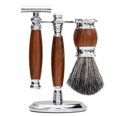 FREED 雙刃刮鬍刀豪華四件組禮盒 多色可選 刻字 男士生日禮物推薦, 1個, 仿胡桃木,不需要刻字