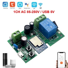 영상플레이어용품 AC 220V Tuya 스마트 Wifi 모터 스위치 모듈 Alexa Google 홈용 1CH AC/DC 12V RF 433 라, 02 1CH 85-250V No shell