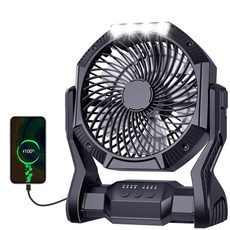 Aynvixt 휴대용 충전식 팬 배터리 전원 캠핑 팬 LED 조명 및 후크 V 포함, Aynvixt 휴대용 충전식 팬, 배터리 전원 캠핑 팬