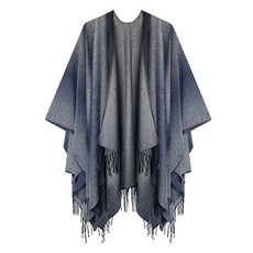 Urban CoCo 여성용 프린트 태슬 오픈 프런트 판초 케이프 랩 숄 시리즈 12-블랙 One Size 142283, 시리즈 16-네이비 블루